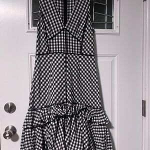 TOME Collective Size 8 Black and White Checkered Dress with Ruffled Trim